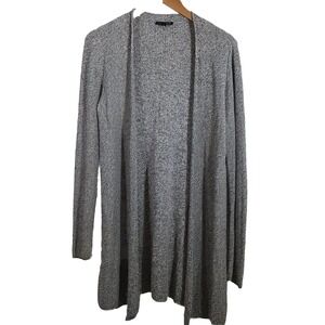 Eileen Fisher Womens Sweater Size SP Black White Tweed  Tencel Open Front